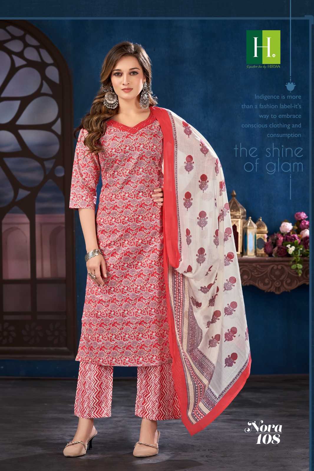 hirwa nora fullstitch cambric cotton kurti pant dupatta in plus size