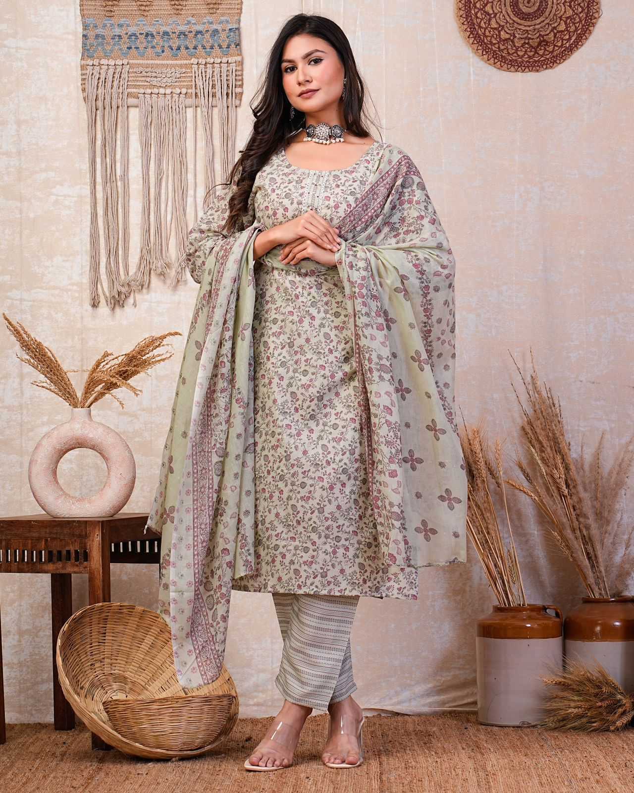 heritage cotton latest fancy handwork readymade salwar kameez collection