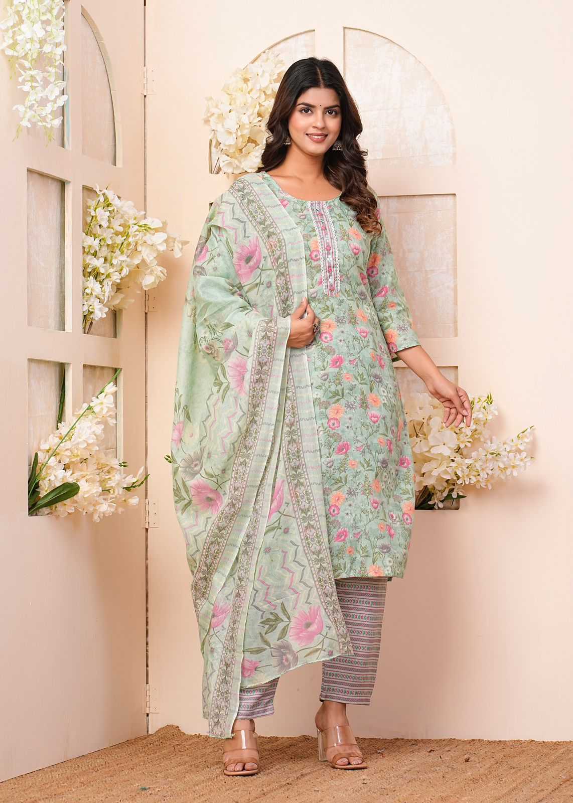 heritage cotton latest fancy handwork readymade salwar kameez collection