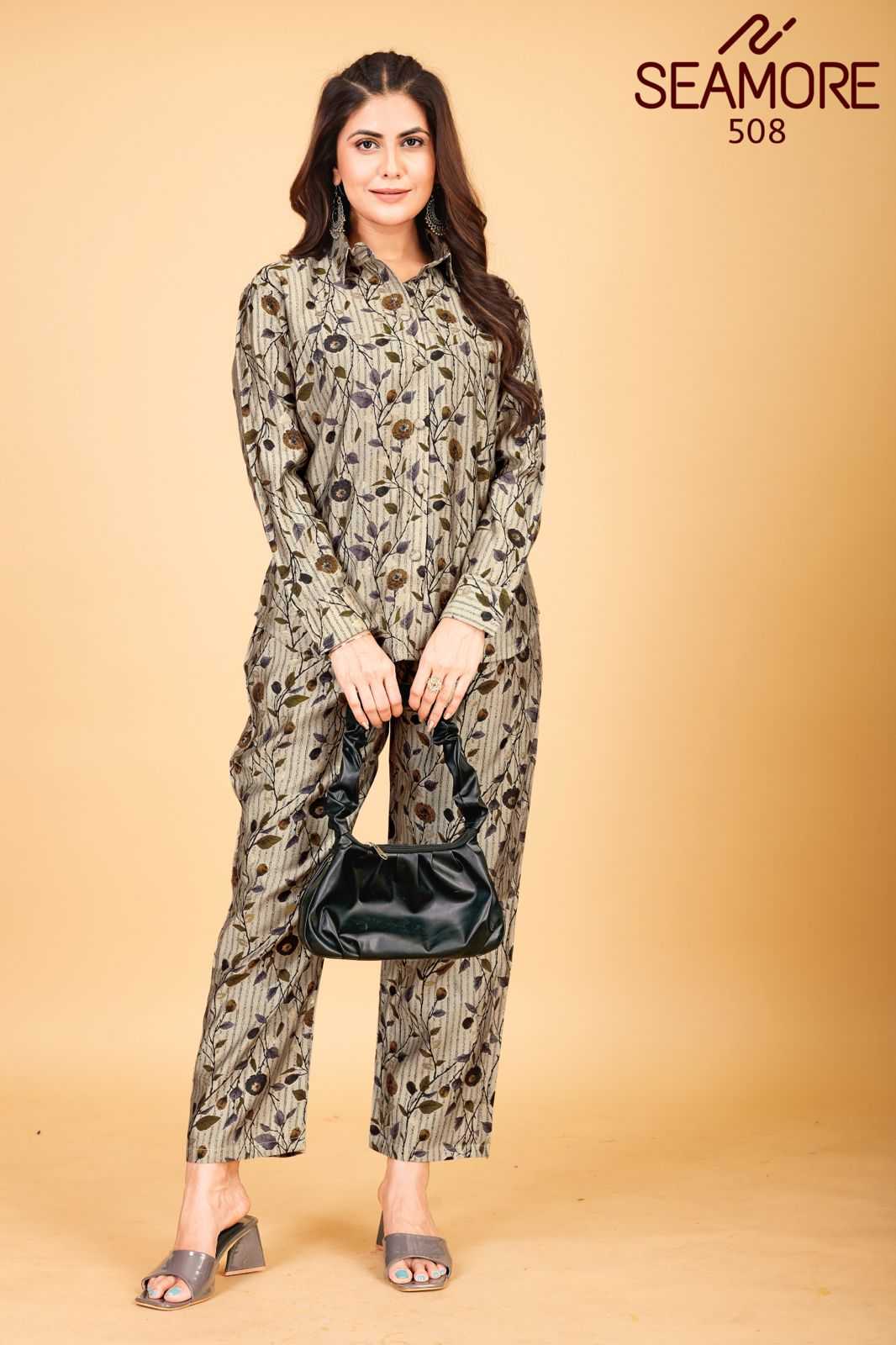 seamore prisha vol 3 fancy printed cords set readymade top with bottom