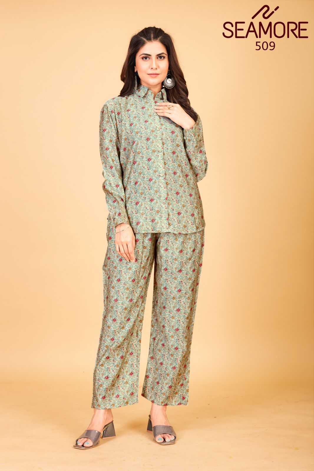 seamore prisha vol 3 fancy printed cords set readymade top with bottom