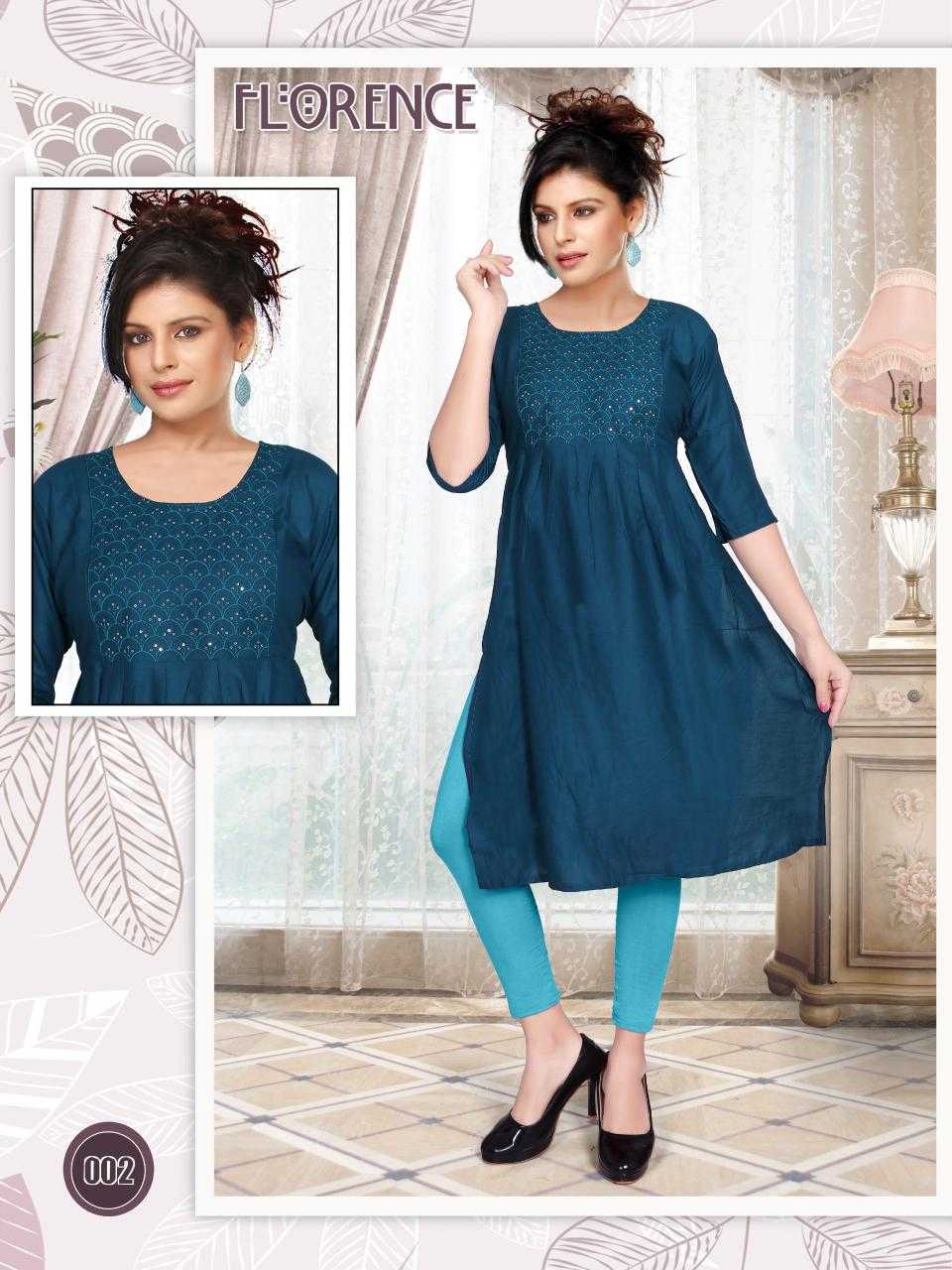 TRENDY FLORENCE RAYON NAIRA CUT KURTI CATALOG WHOLESALER BEST RATE
