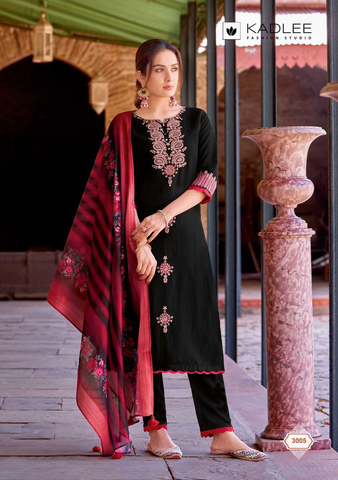 heritage by kadlee fashionable viscose weaving full stitch top bottom dupatta exports