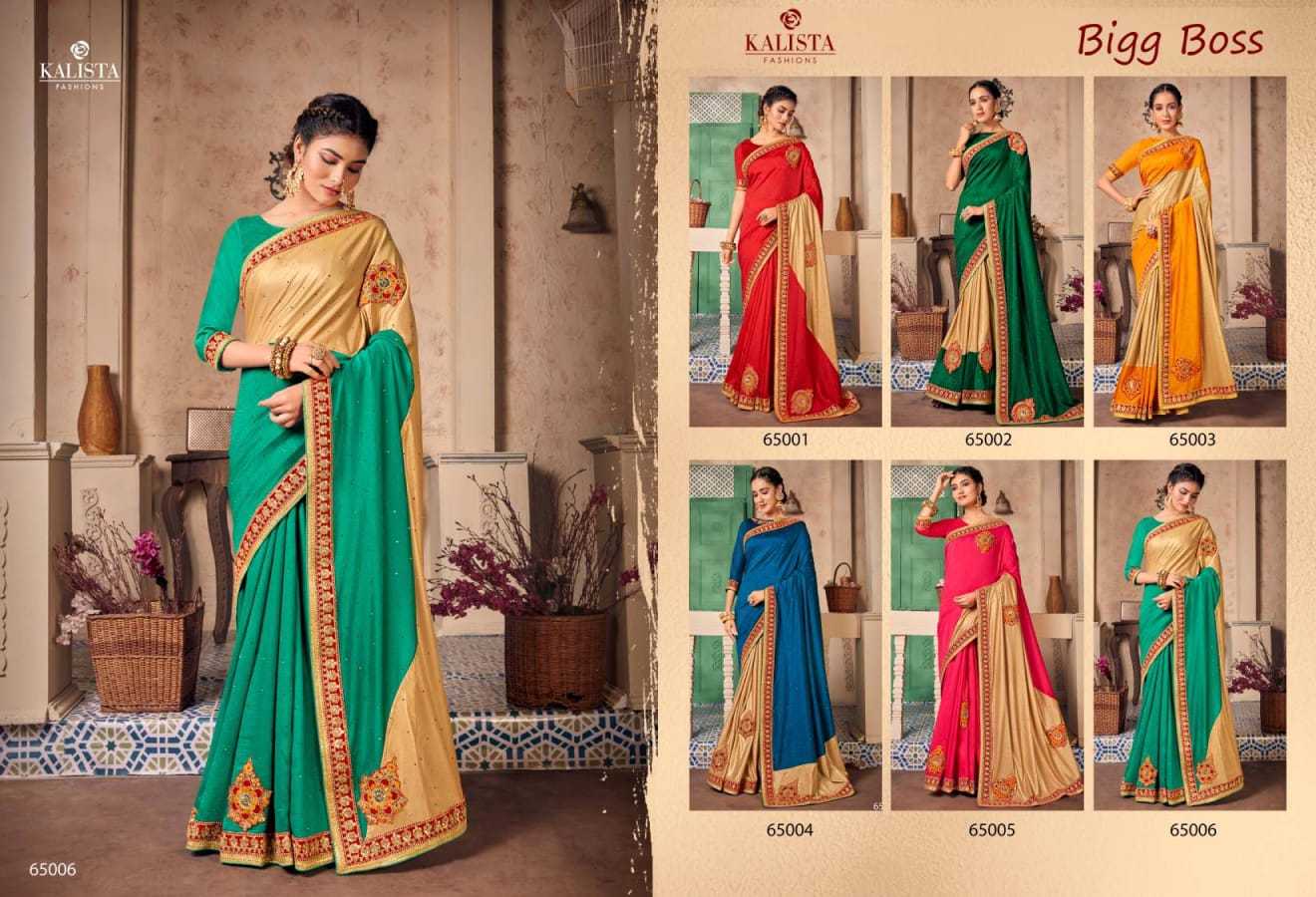 kalista big boss 65001-65006 fancy vichitra fashionable design saree exports