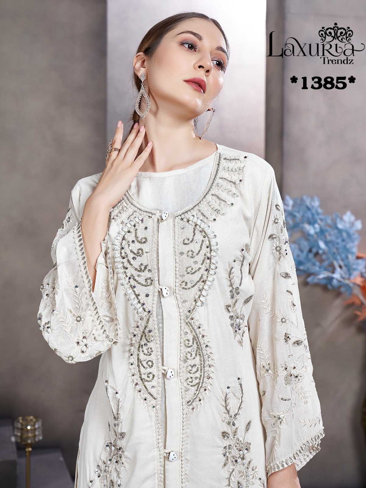  laxuria trendz presents1385 trendy classy outfits with handwork tunic stylist pant readymade collection 