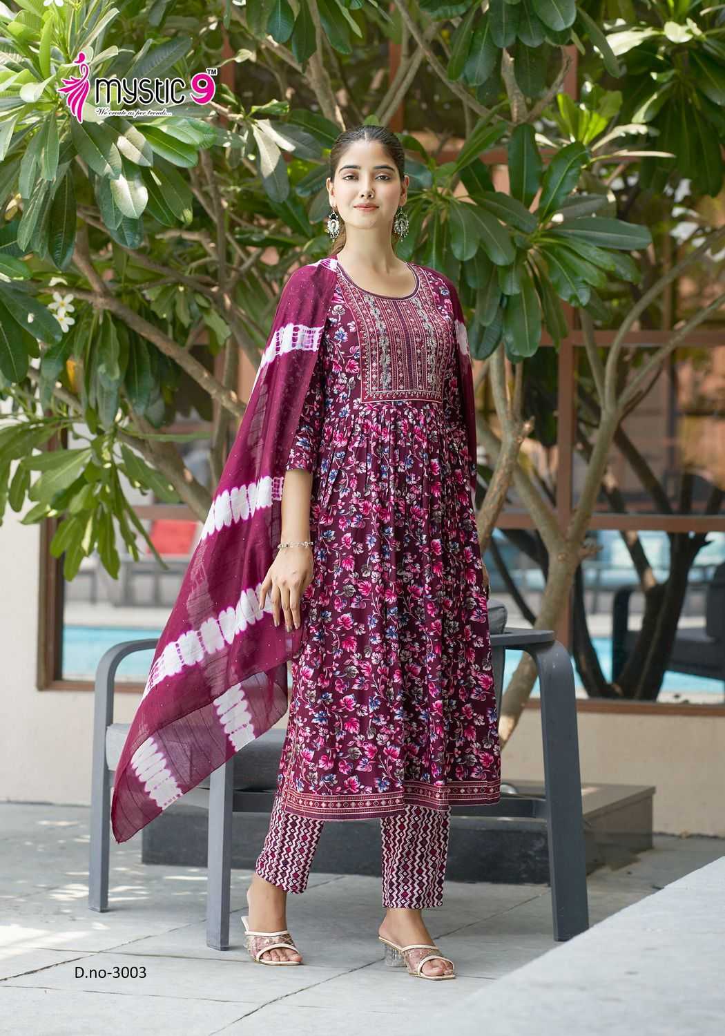 simran vol 3 by mystic9 readymade nyra cut style embroidery work big size top pant with dupatta 