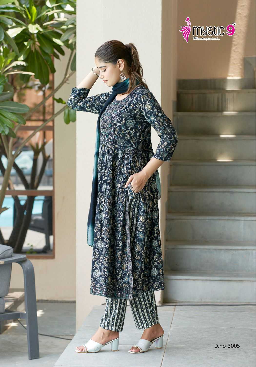 simran vol 3 by mystic9 readymade nyra cut style embroidery work big size top pant with dupatta 