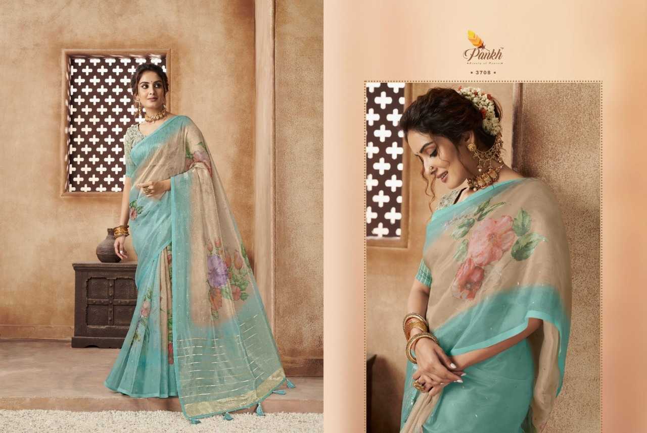 pankh chappa vol 3 classy look organza silk floral digital print weaving border saree supplier