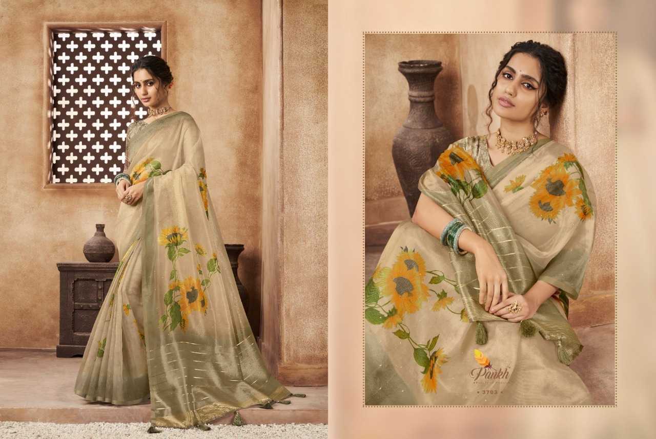 pankh chappa vol 3 classy look organza silk floral digital print weaving border saree supplier