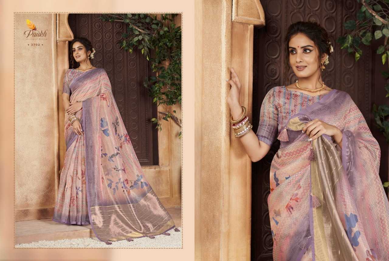 pankh chappa vol 3 classy look organza silk floral digital print weaving border saree supplier
