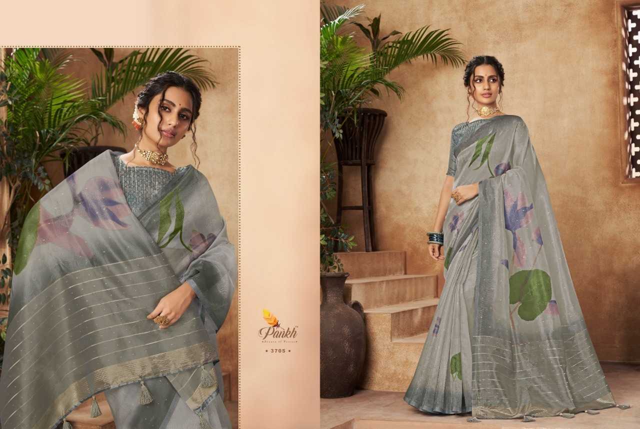 pankh chappa vol 3 classy look organza silk floral digital print weaving border saree supplier