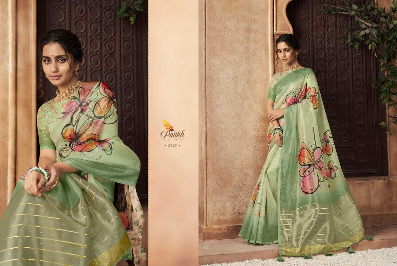 pankh chappa vol 3 classy look organza silk floral digital print weaving border saree supplier