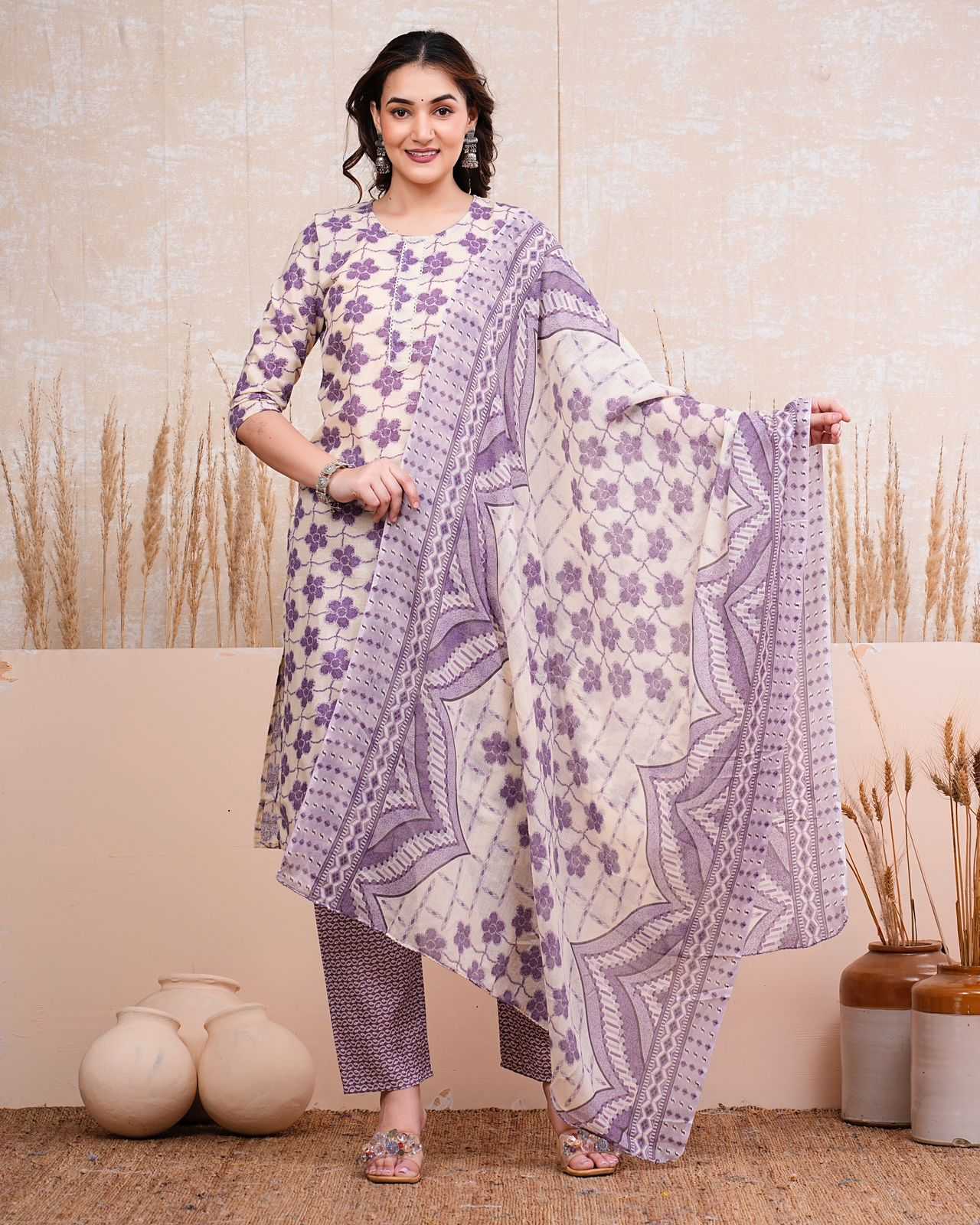 pr heritage cotton 3pc full stitch launch daily wear salwar kameez combo set         