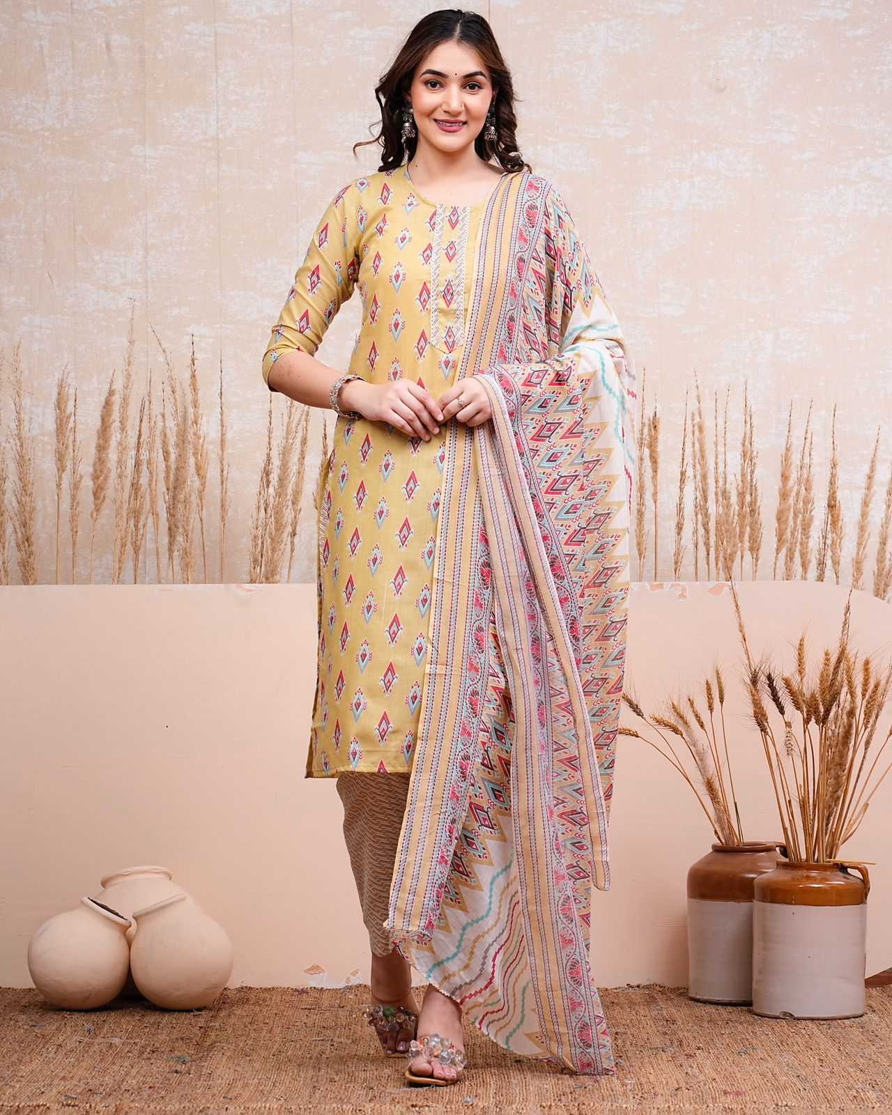 pr heritage cotton 3pc full stitch launch daily wear salwar kameez combo set         