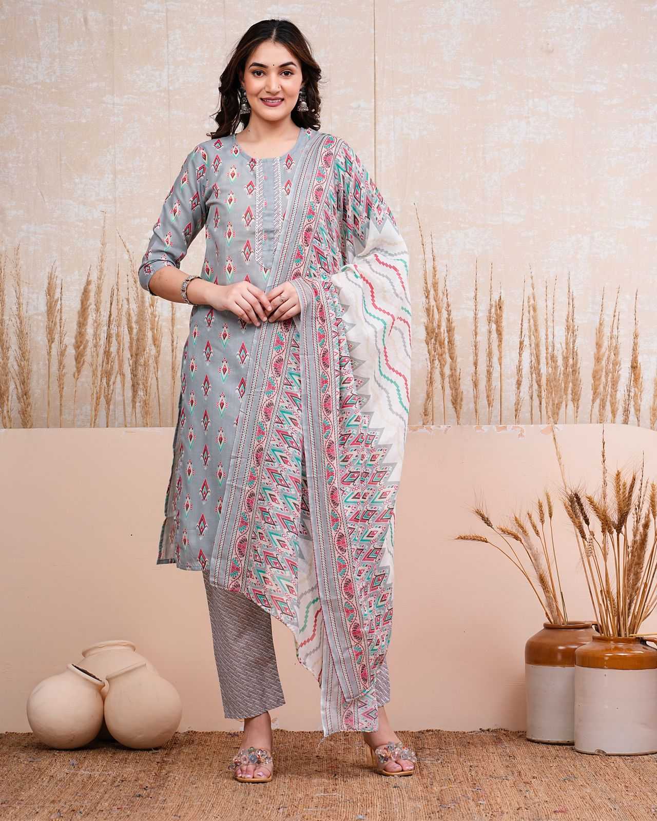 pr heritage cotton 3pc full stitch launch daily wear salwar kameez combo set         