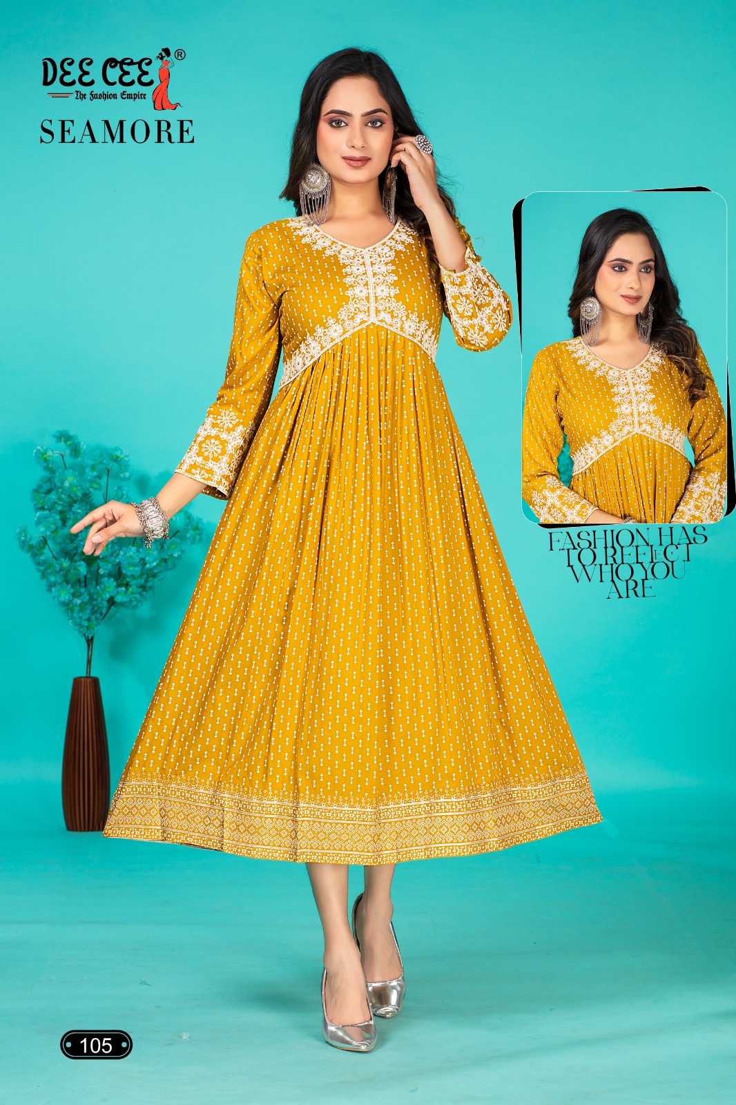 seamore by deecee rayon plain hit design alia style full stitch big size long kurti