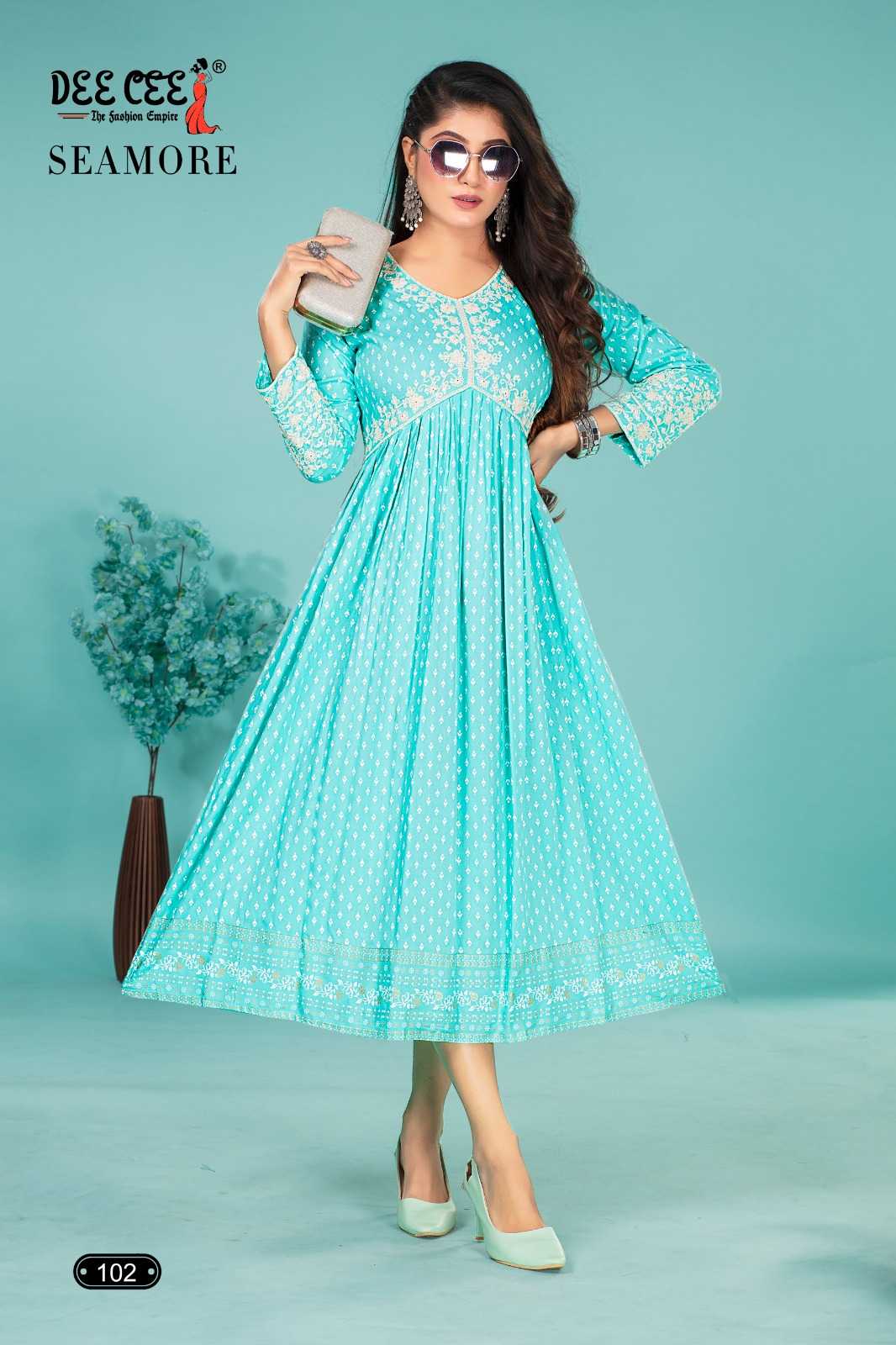 seamore by deecee rayon plain hit design alia style full stitch big size long kurti