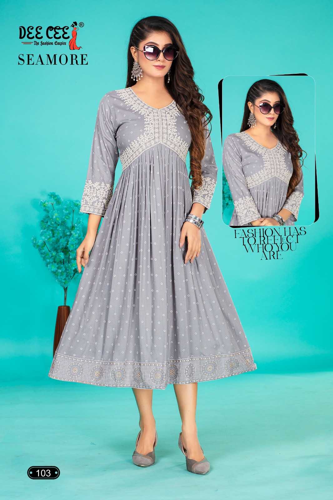 seamore by deecee rayon plain hit design alia style full stitch big size long kurti