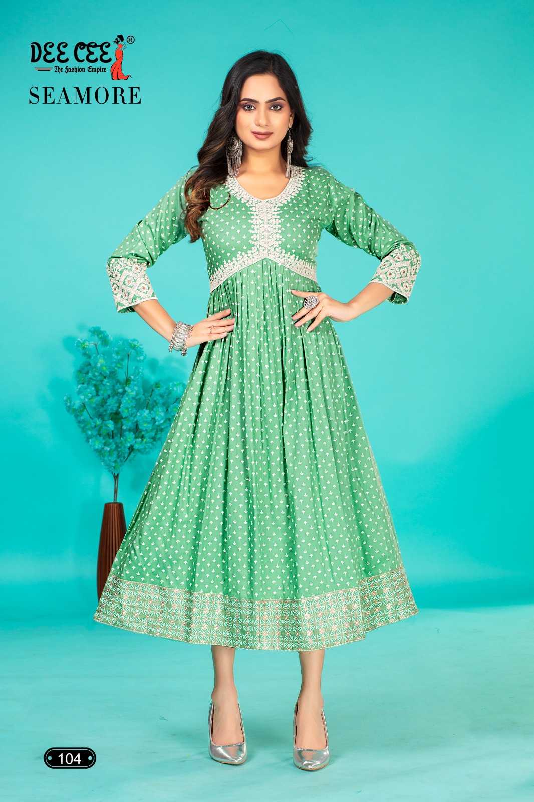 seamore by deecee rayon plain hit design alia style full stitch big size long kurti