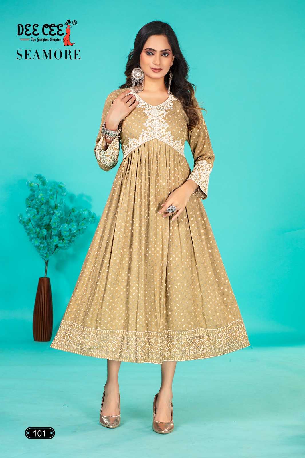 seamore by deecee rayon plain hit design alia style full stitch big size long kurti