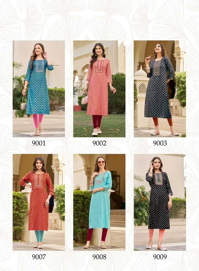 diya trends victoria vol 9 new design fancy rayon full stitch big size long kurti exports