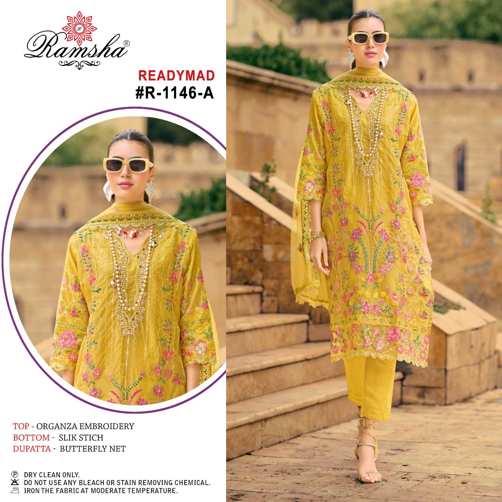 ramsha 1146 stylish outfit organza embroidery work function wear pakistani 3pcs dress