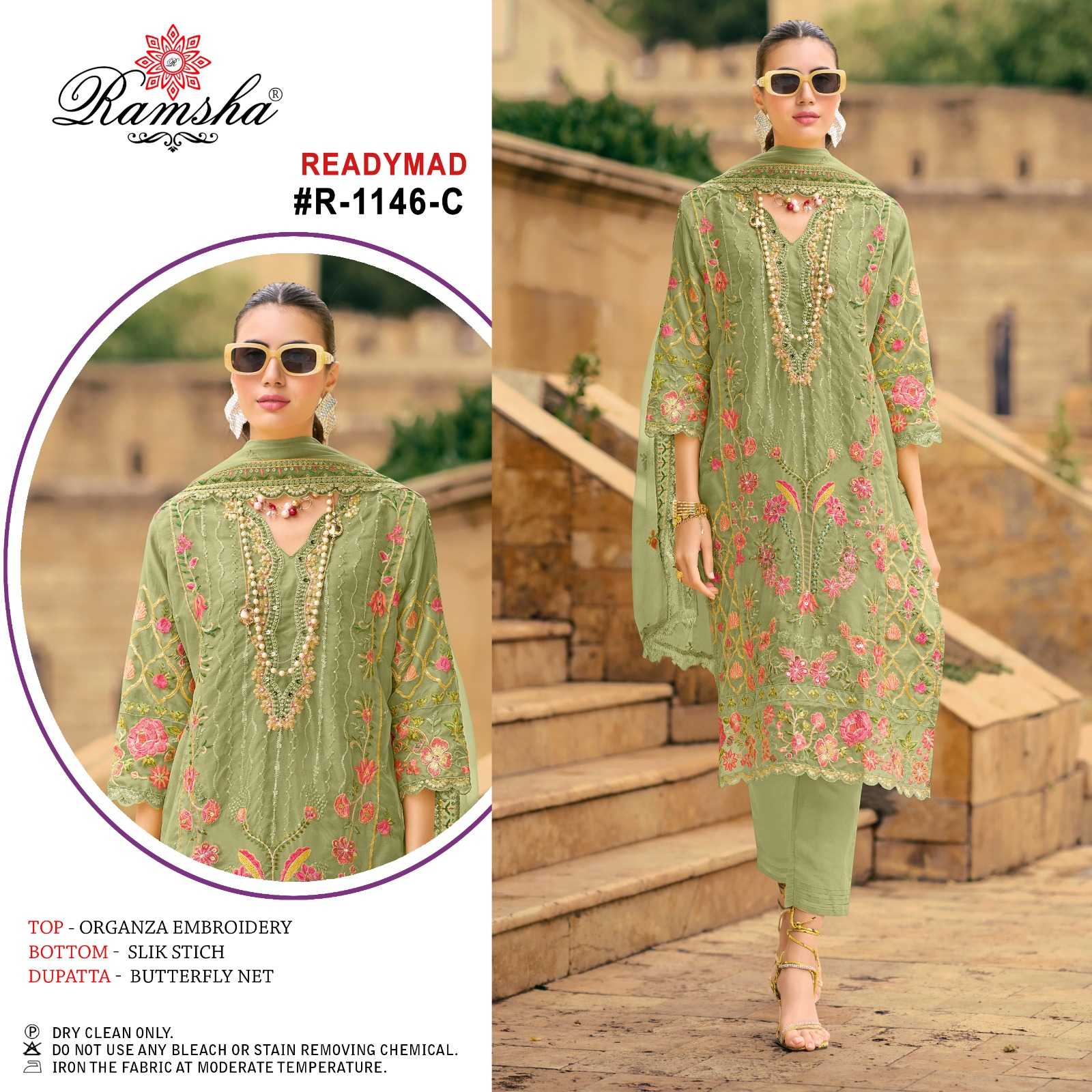 ramsha 1146 stylish outfit organza embroidery work function wear pakistani 3pcs dress