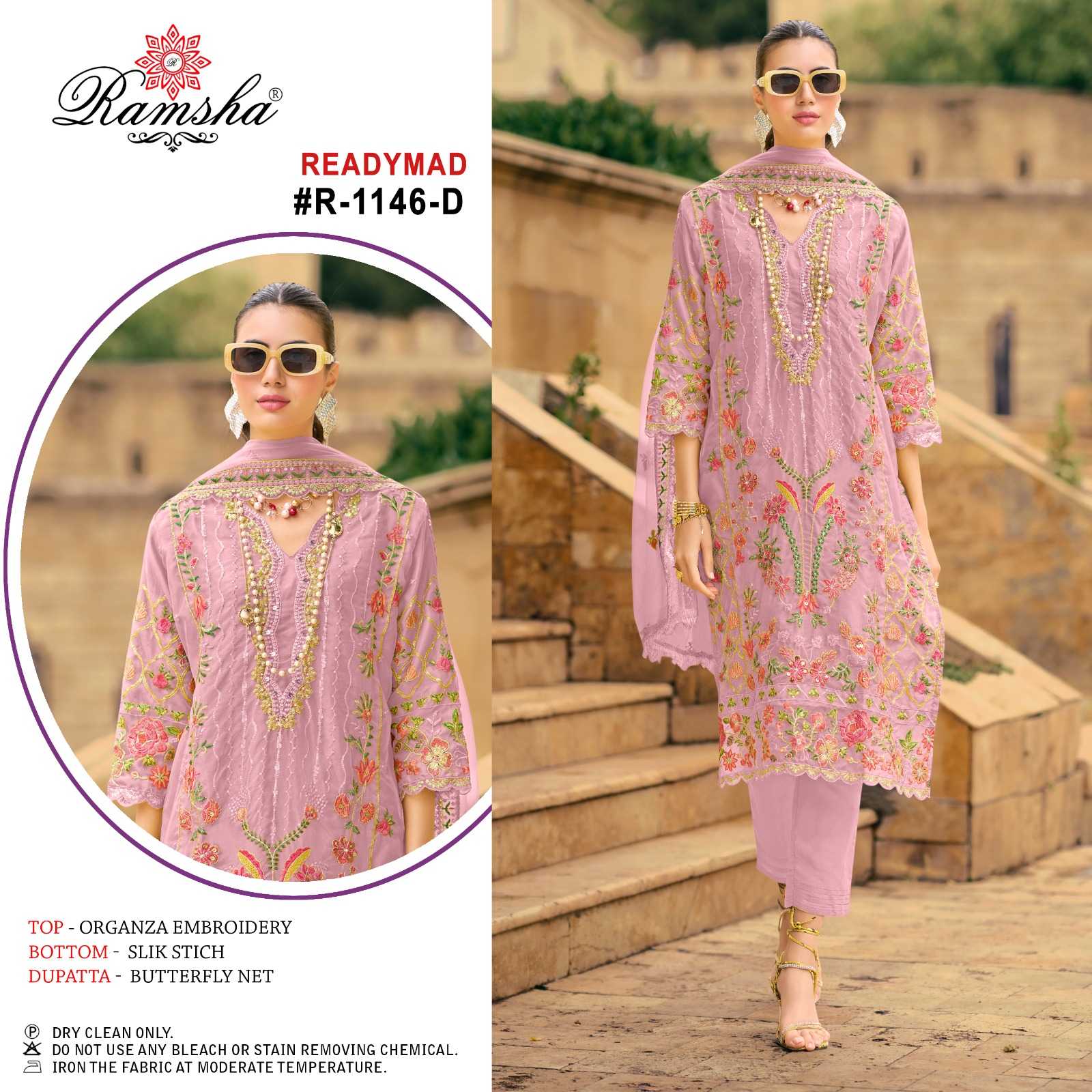 ramsha 1146 stylish outfit organza embroidery work function wear pakistani 3pcs dress