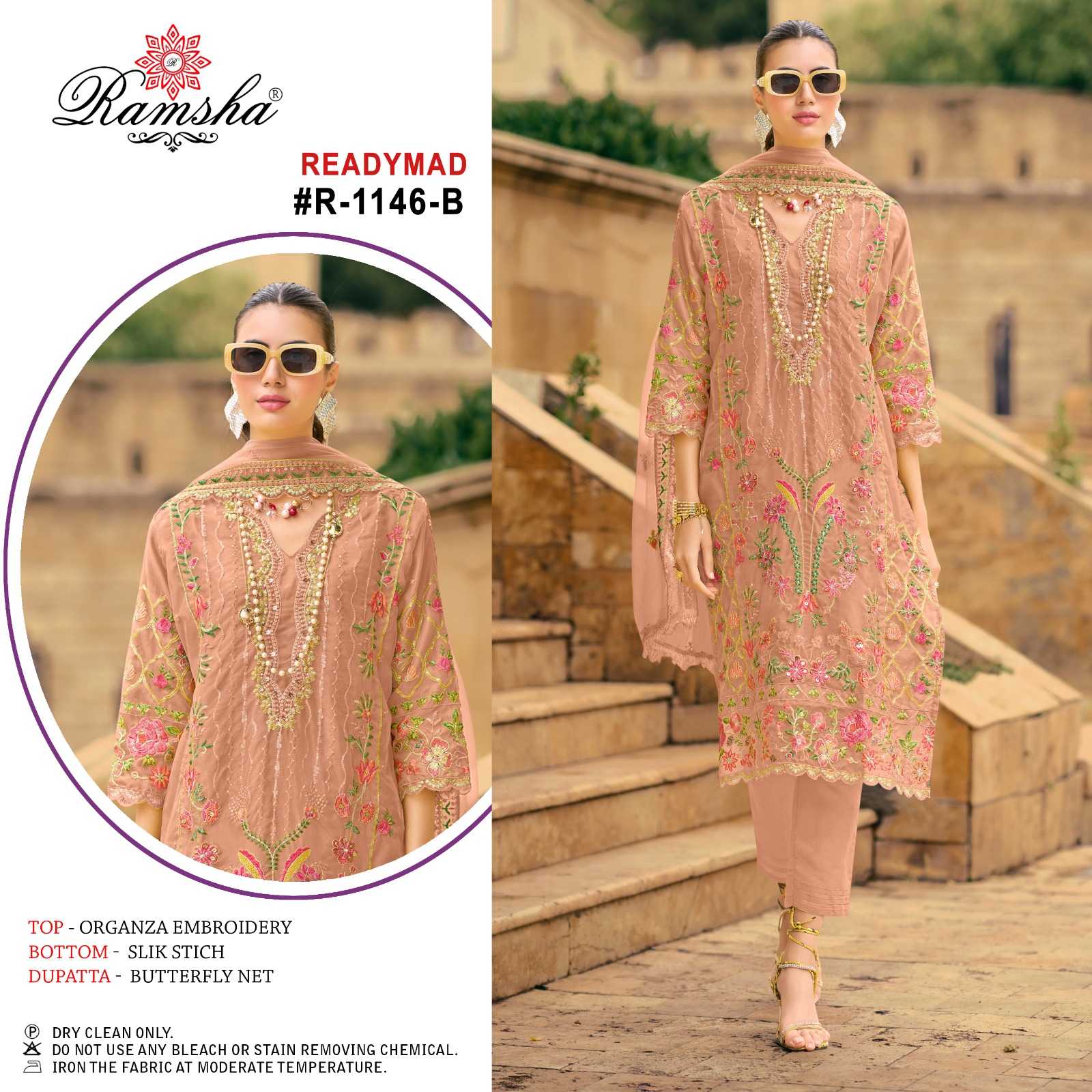 ramsha 1146 stylish outfit organza embroidery work function wear pakistani 3pcs dress