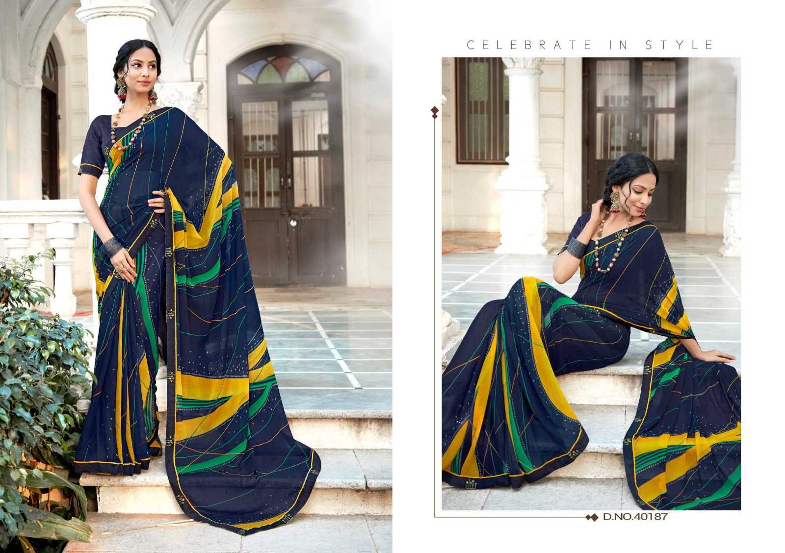 muniya by 5d designer fancy georgette embroidery work new trendy saree with blouse