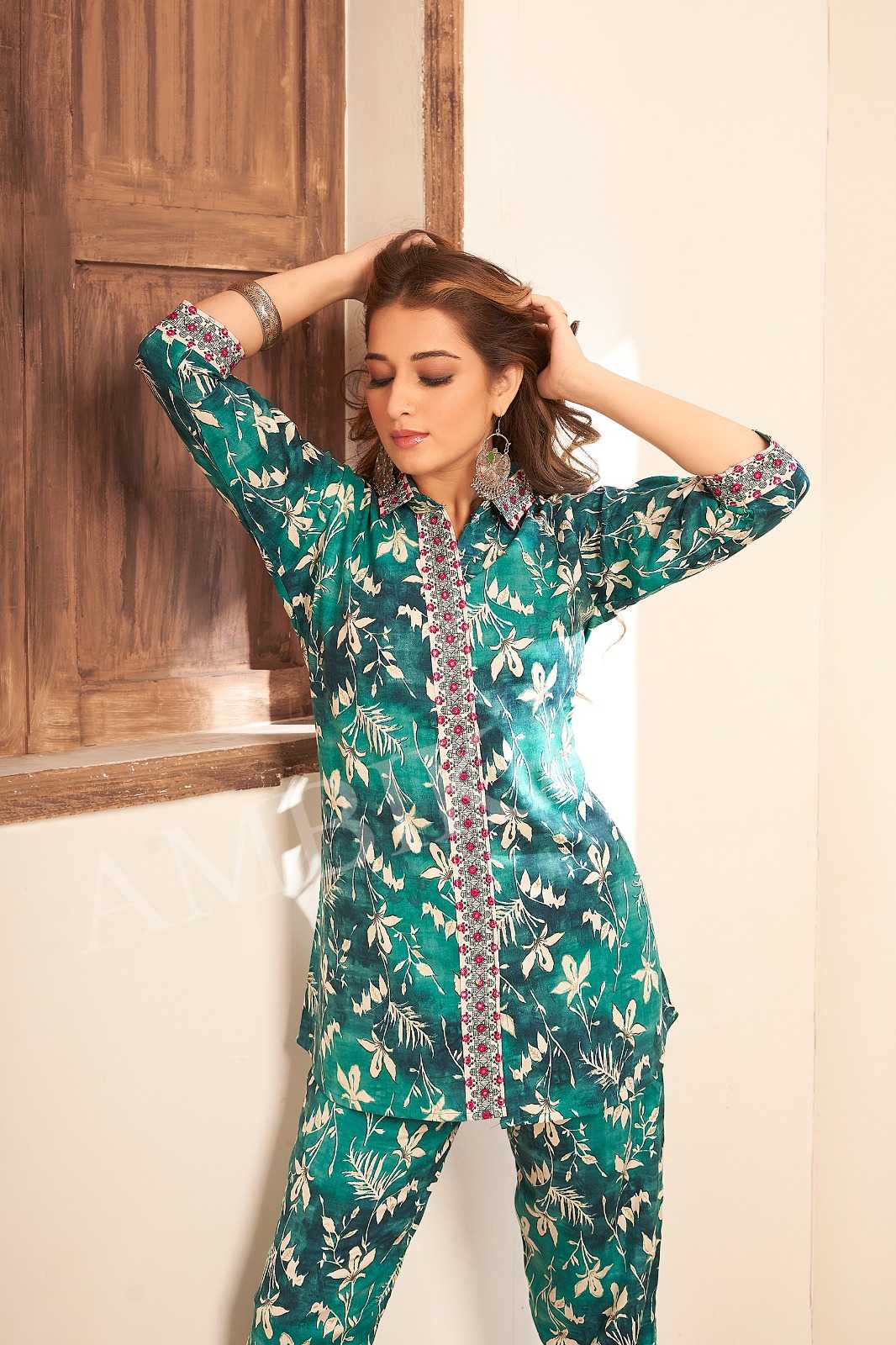 ambika ranisa rayon print stylish designer full stitch cord set exports