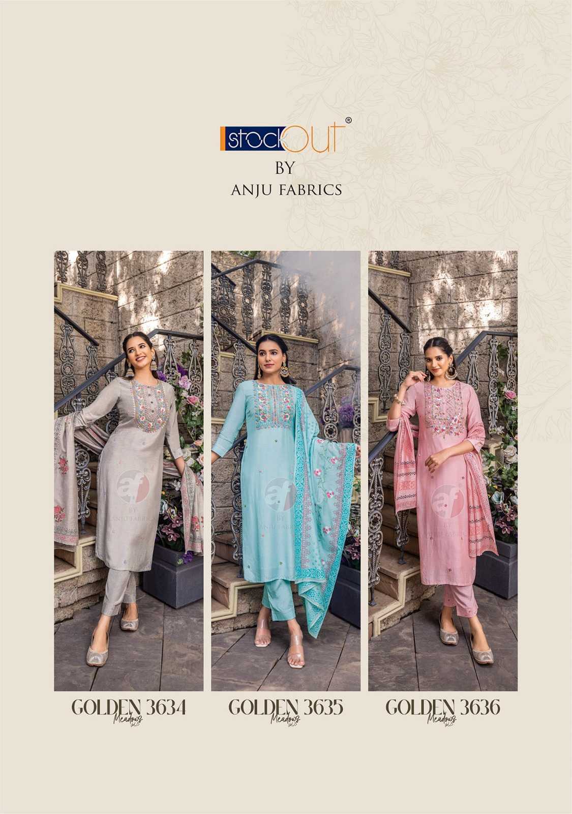 golden meadows vol 3 by anju fab exclusive muslin full stitch big size salwar kameez