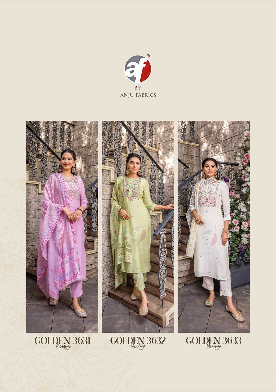 golden meadows vol 3 by anju fab exclusive muslin full stitch big size salwar kameez