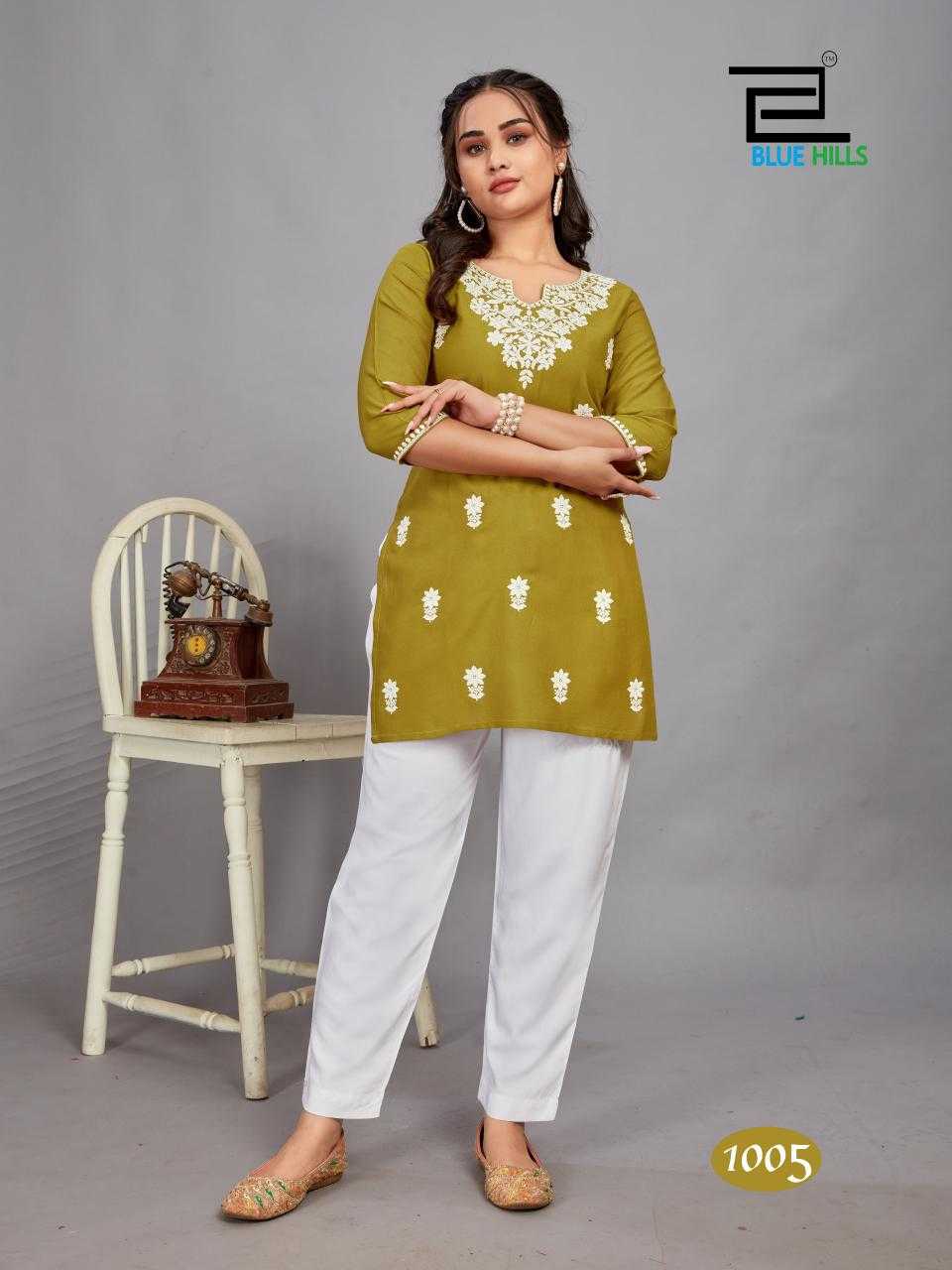 blue hills divya full stitch rayon lucknavi work big size side cut kurti daily wear fancy collection
