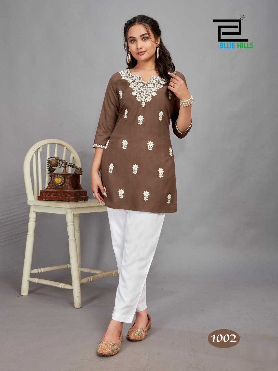 blue hills divya full stitch rayon lucknavi work big size side cut kurti daily wear fancy collection