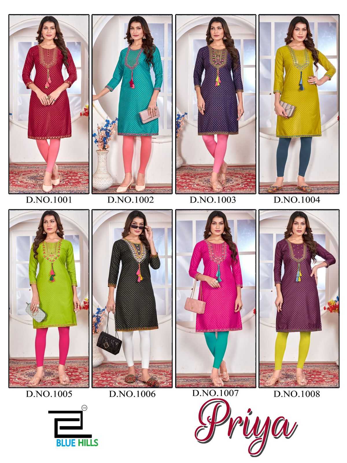 priya by blue hills stylish straight cut rayon zari & sequence work readymade big size kurti 