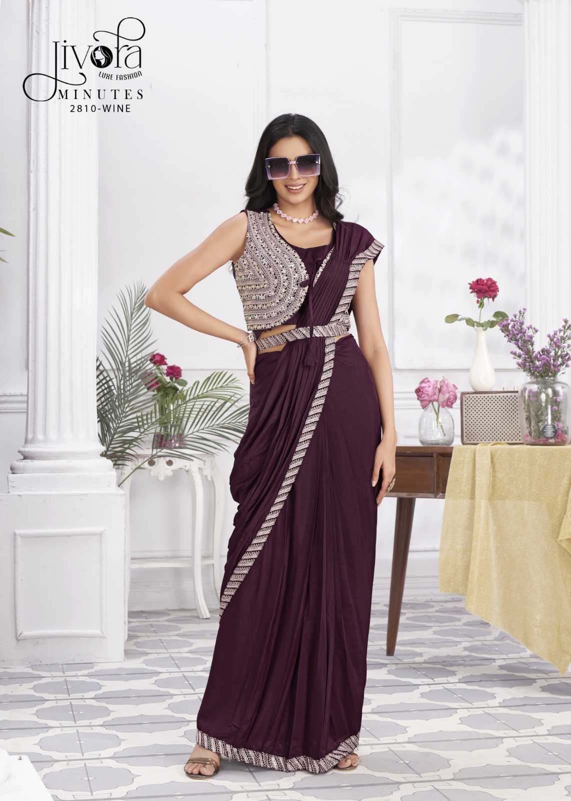 minutes by jivora exclusive design embroidery work traditional wear classy look drape saree