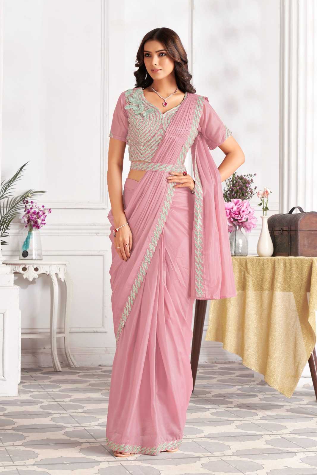 minutes by jivora exclusive design embroidery work traditional wear classy look drape saree