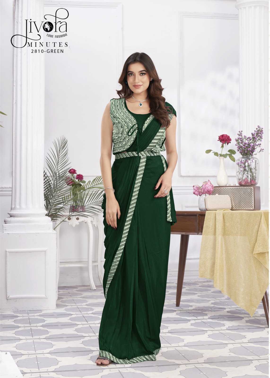minutes by jivora exclusive design embroidery work traditional wear classy look drape saree