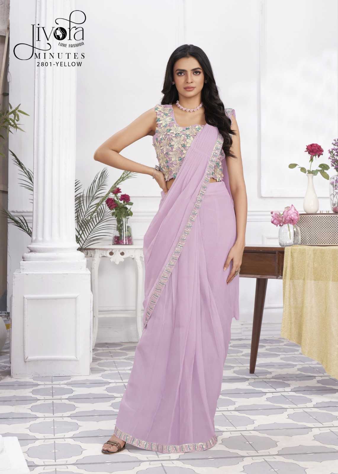 minutes by jivora exclusive design embroidery work traditional wear classy look drape saree