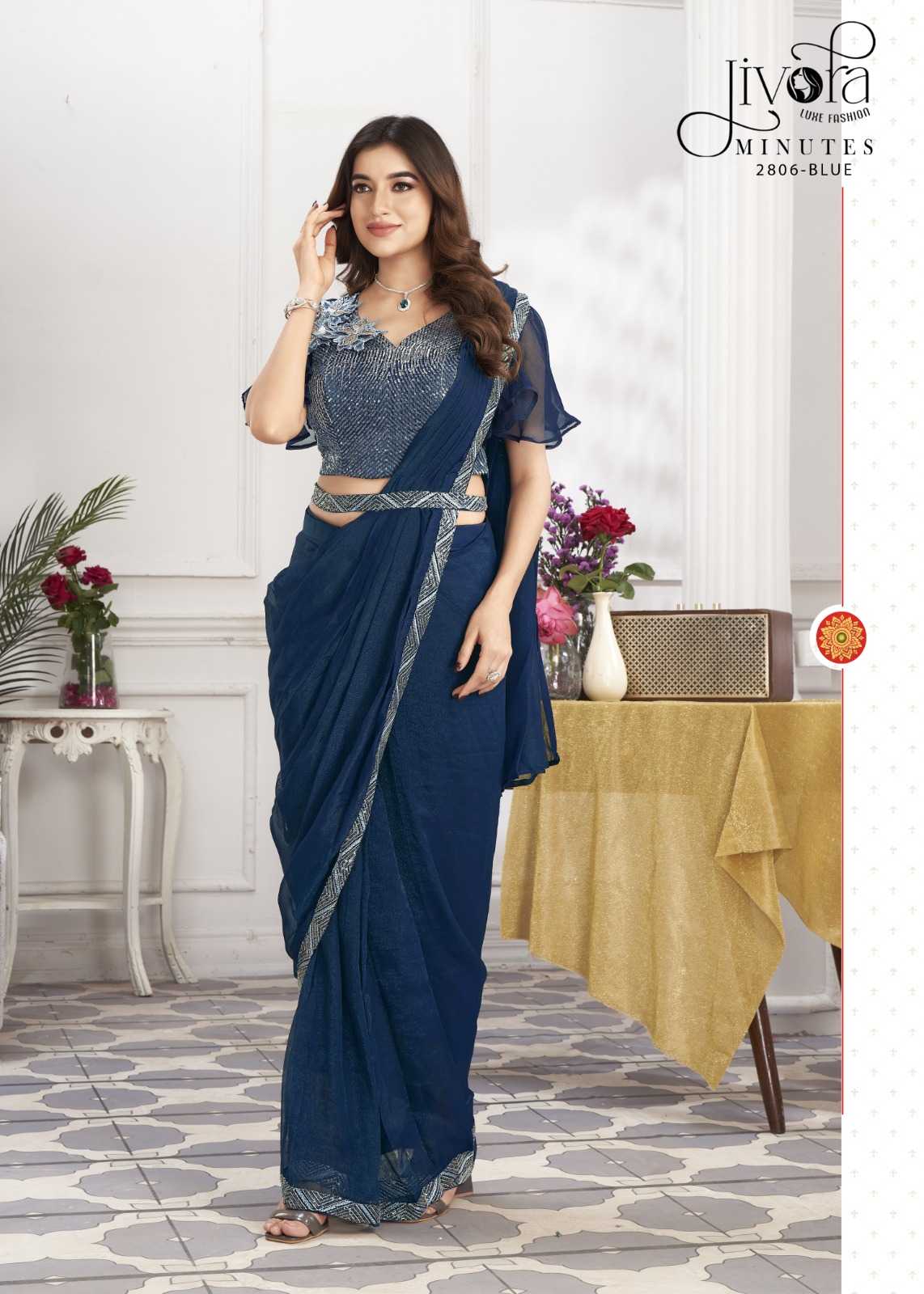 minutes by jivora exclusive design embroidery work traditional wear classy look drape saree