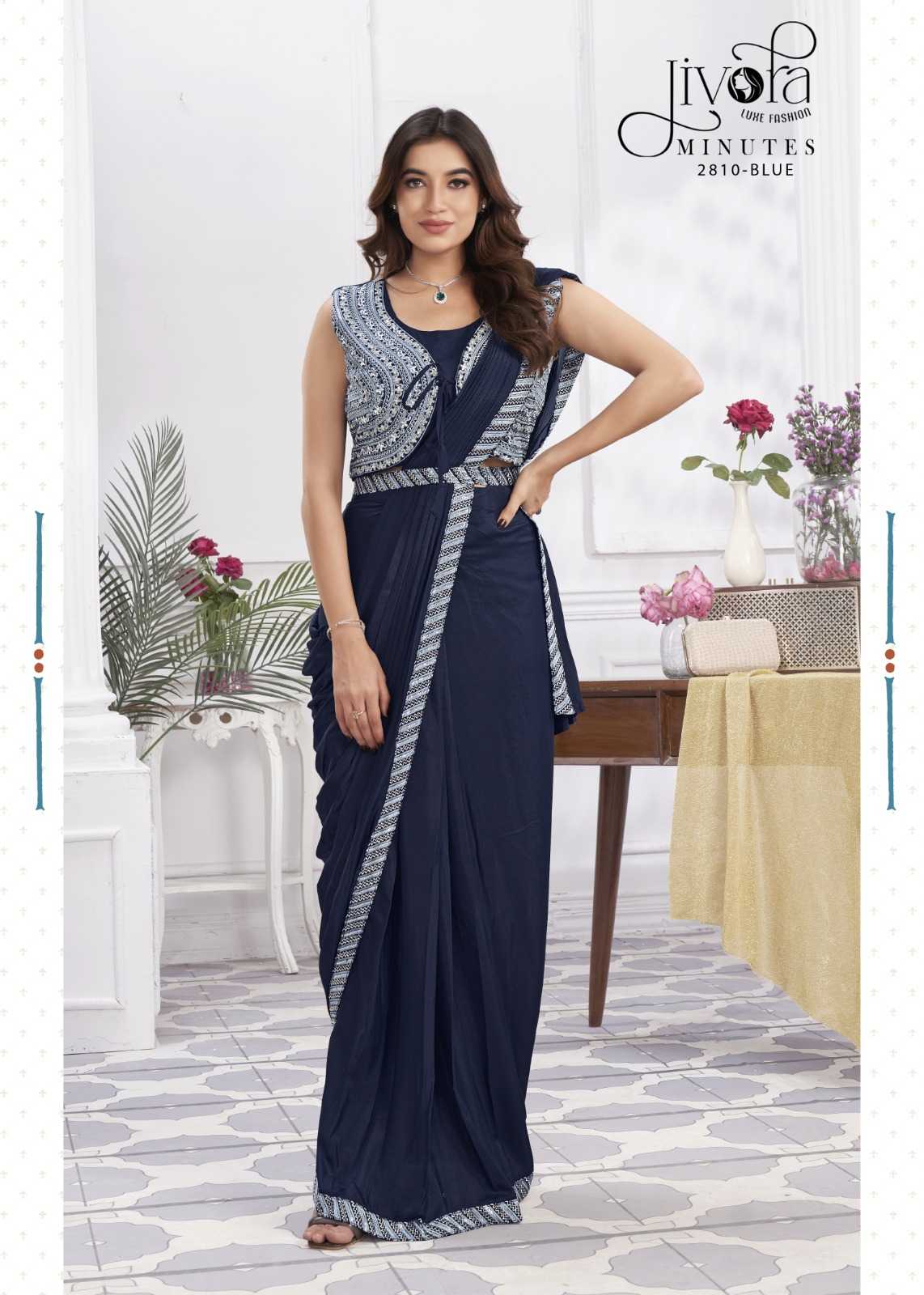 minutes by jivora exclusive design embroidery work traditional wear classy look drape saree
