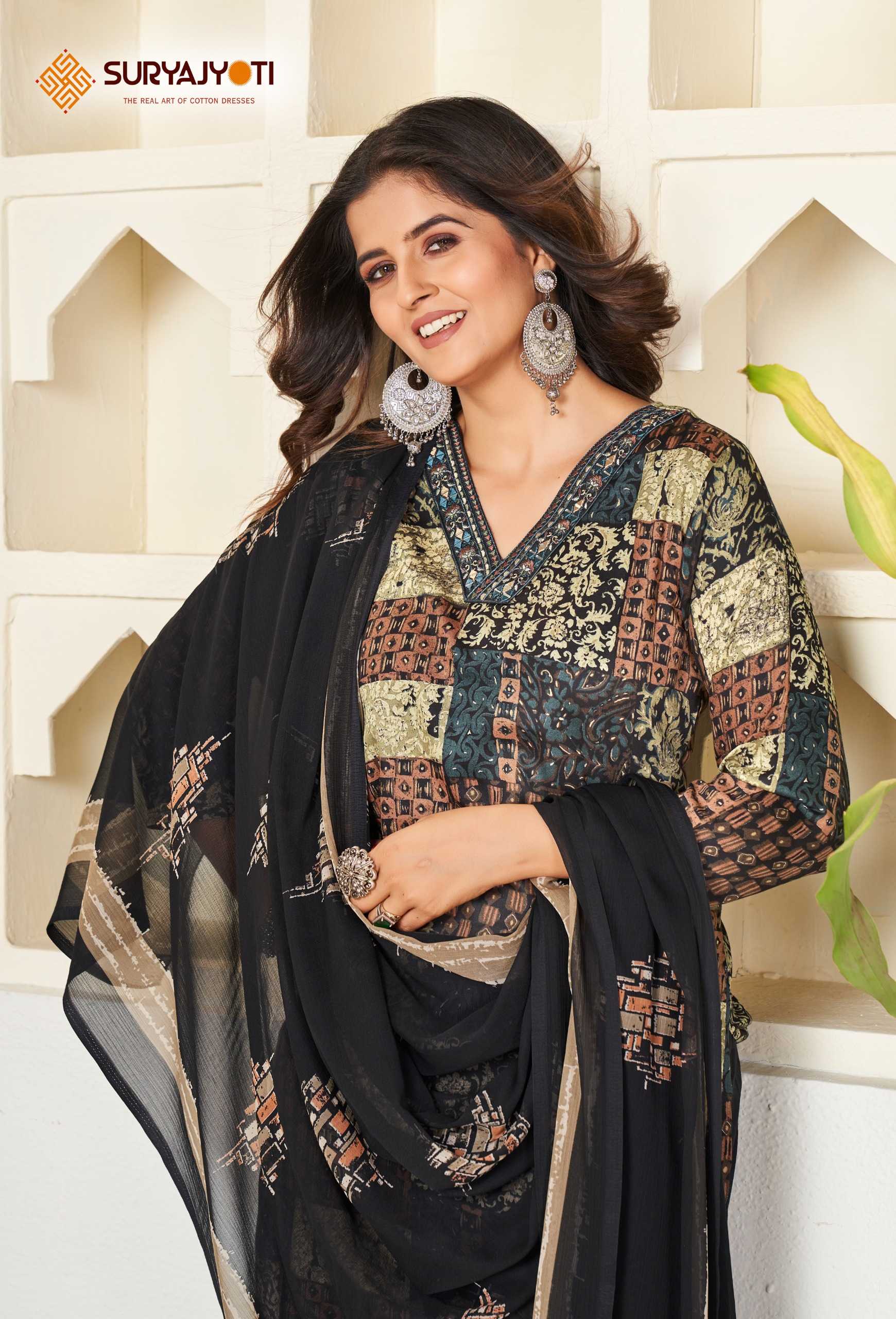 suryajyoti  karishma vol 4  cotton print neck work readymade big size kurtii pant dupatta collection 