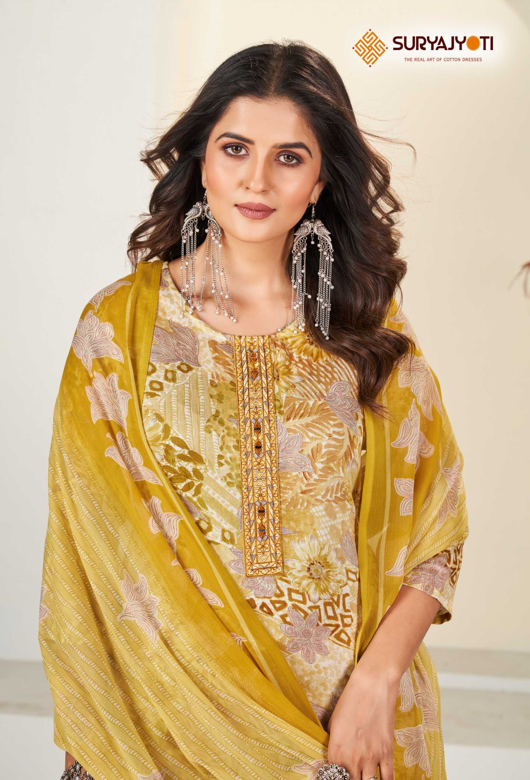 suryajyoti  karishma vol 4  cotton print neck work readymade big size kurtii pant dupatta collection 