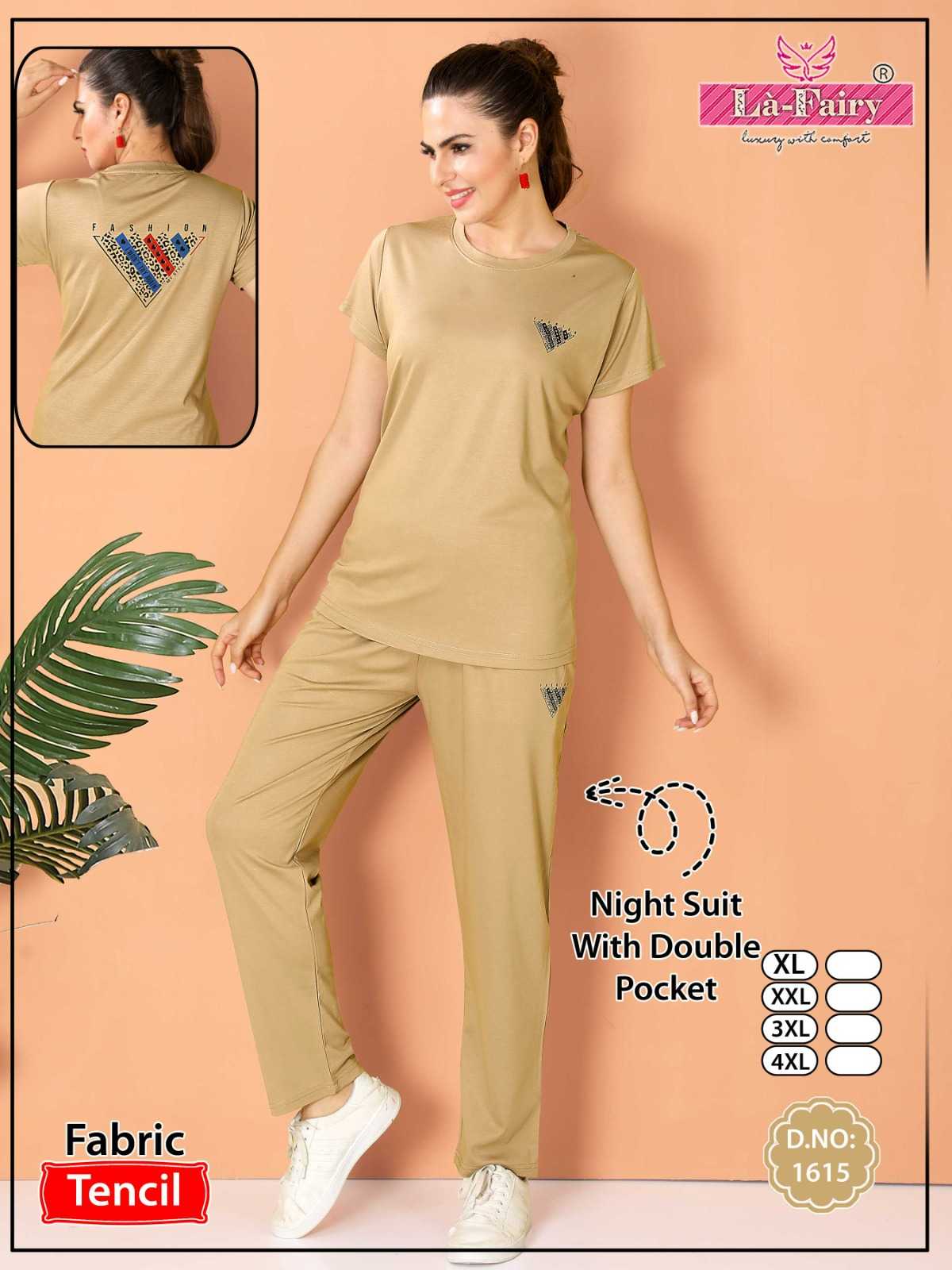 la fairy 1615 new launch stylish comfy double pocket tencil big size full stitch night suit 