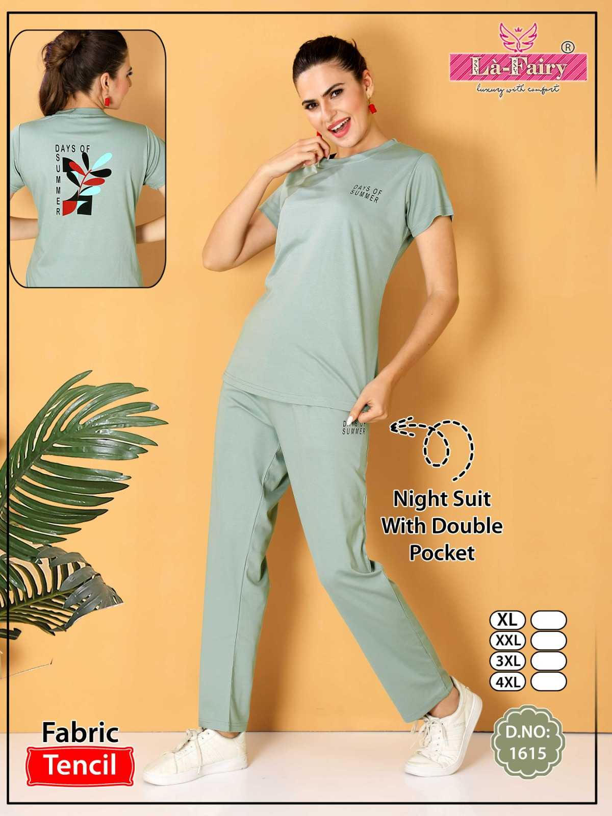 la fairy 1615 new launch stylish comfy double pocket tencil big size full stitch night suit 