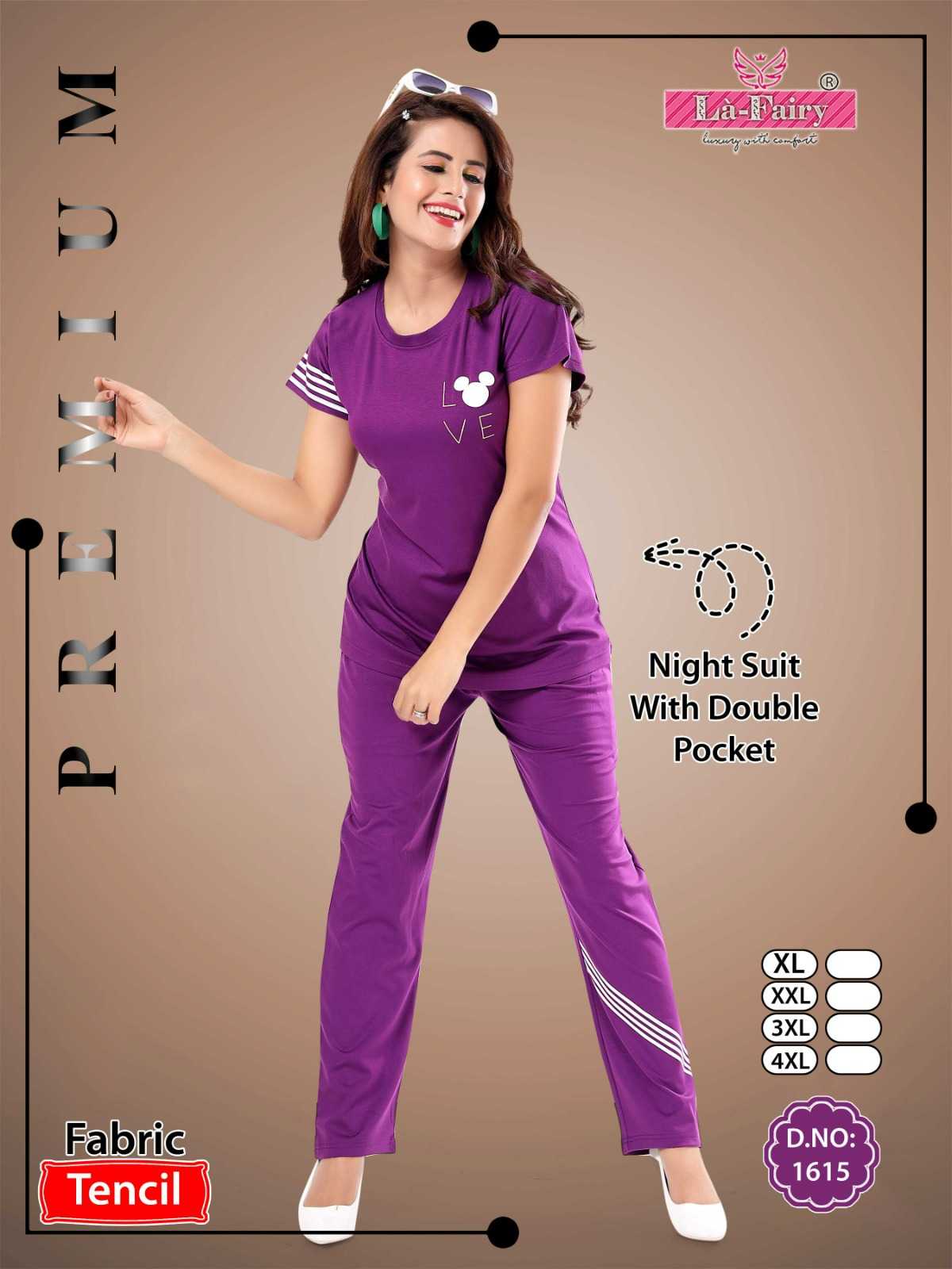 la fairy 1615 new launch stylish comfy double pocket tencil big size full stitch night suit 