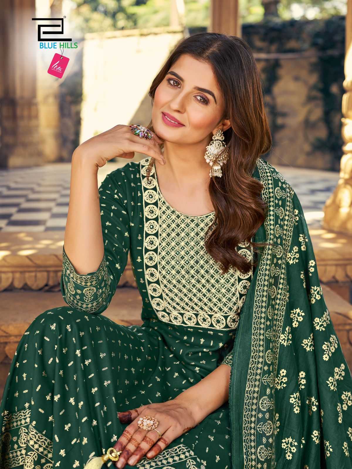 blue hills meera nx stylish rayon readymade dori with thread work big size kurti pant dupatta 