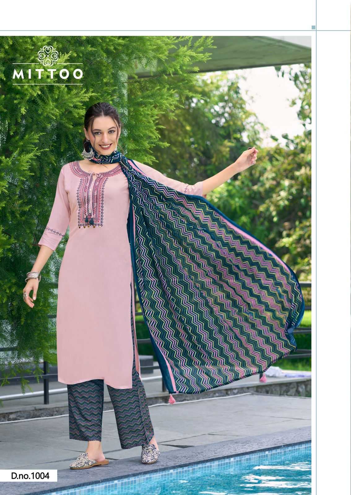 samreen by mittoo heavy rayon thread & handwork full stitch big size top pant dupatta exports
