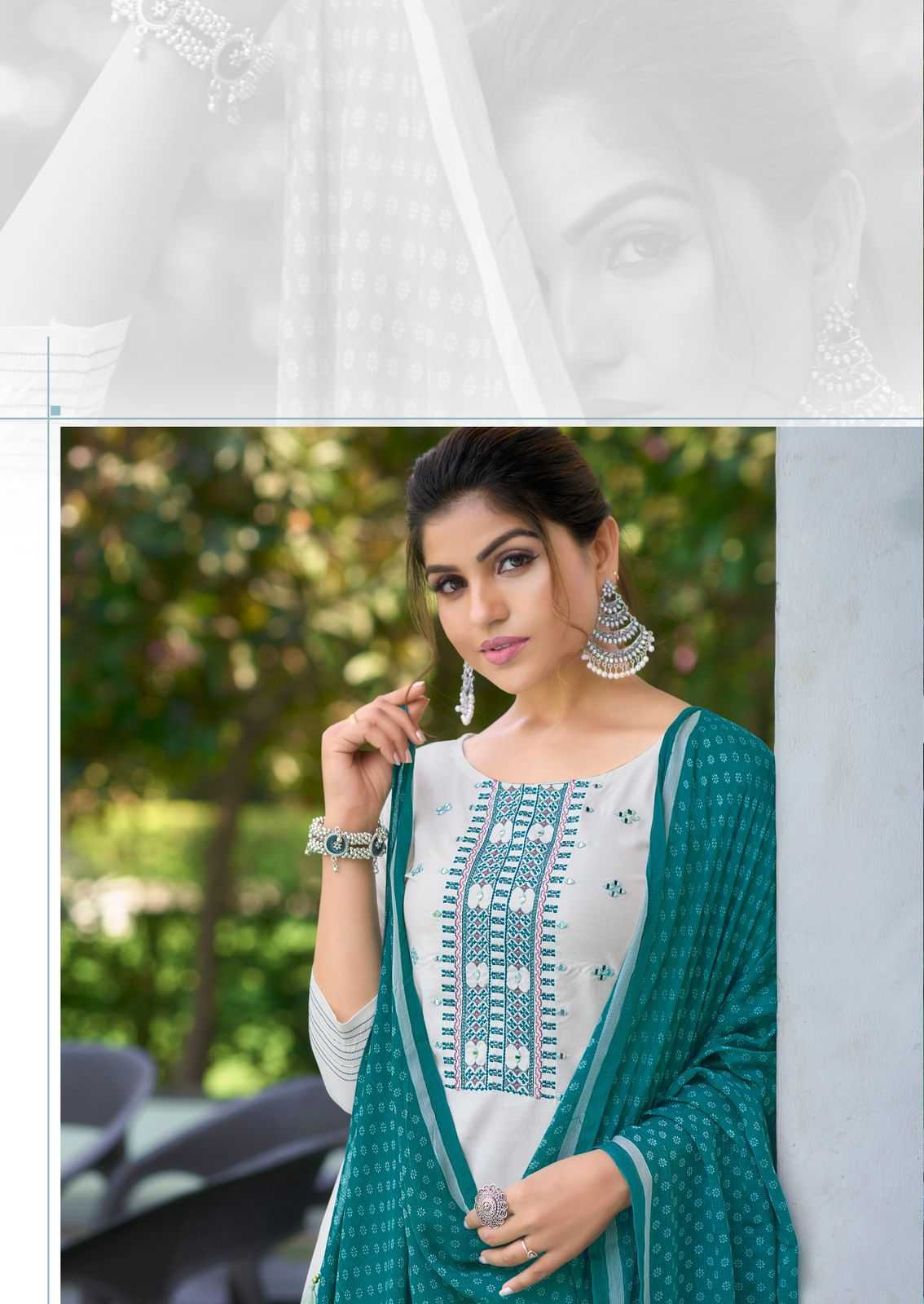 samreen by mittoo heavy rayon thread & handwork full stitch big size top pant dupatta exports